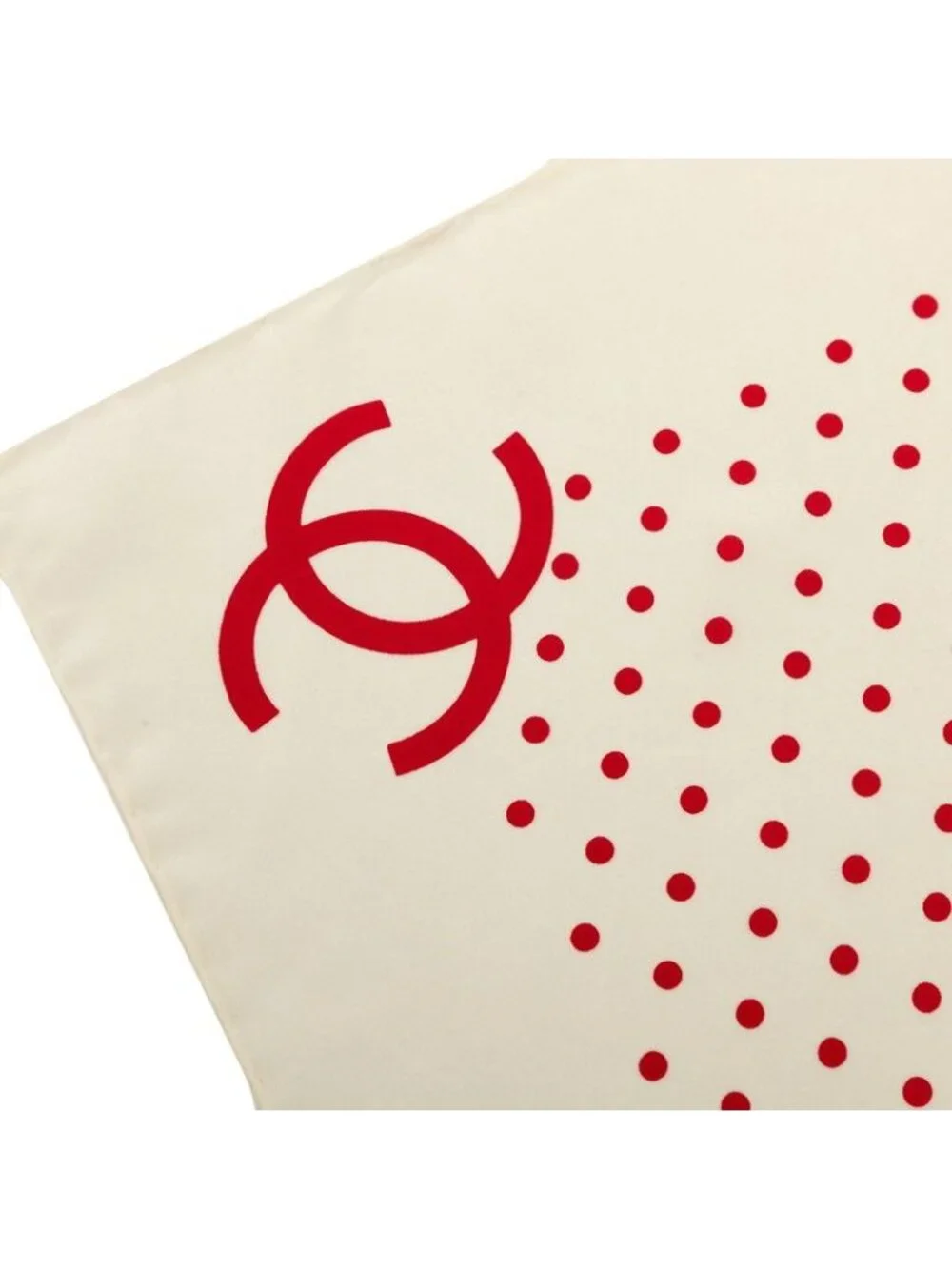 Chanel CC Logo Scarf Red Ivory Silk